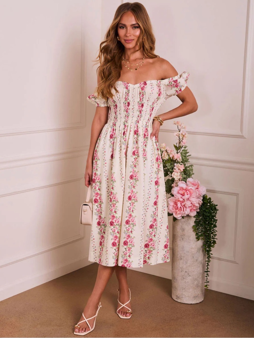 VICI Rose Bound Floral Smocked Midi Dress S NWOT - Picture 3 of 8
